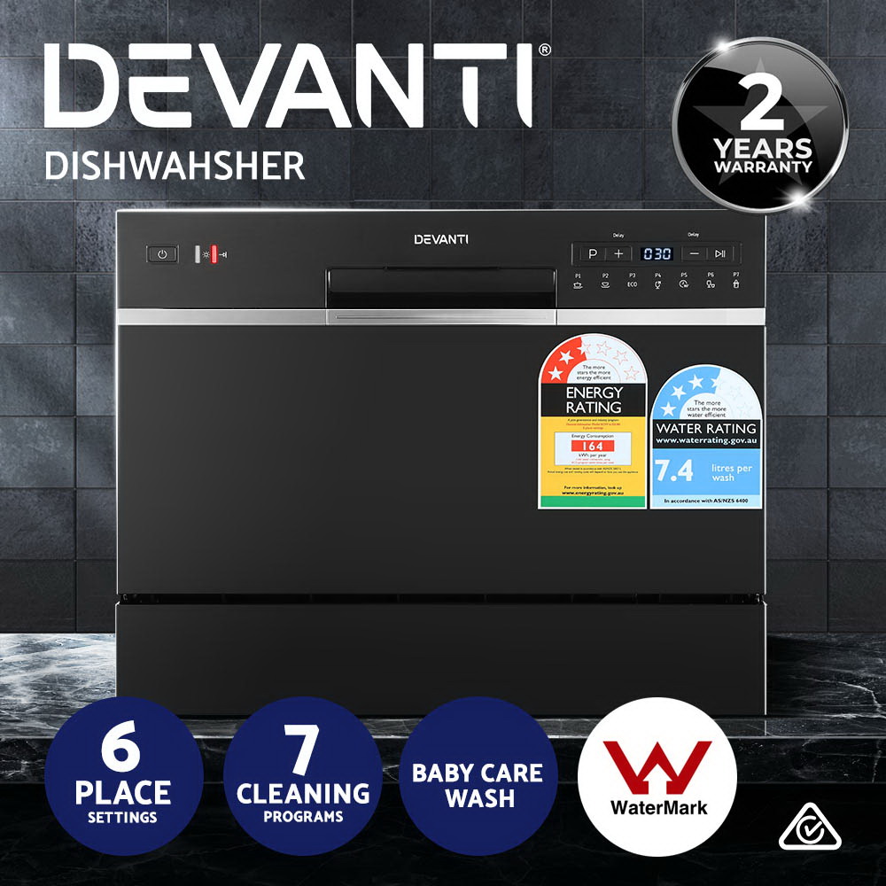 Devanti 6 Place Settings Benchtop Dishwasher Black BDW-6-02I-BK Devanti 6 Place Settings Benchtop Dishwasher Black BDW-6-02I-BK
